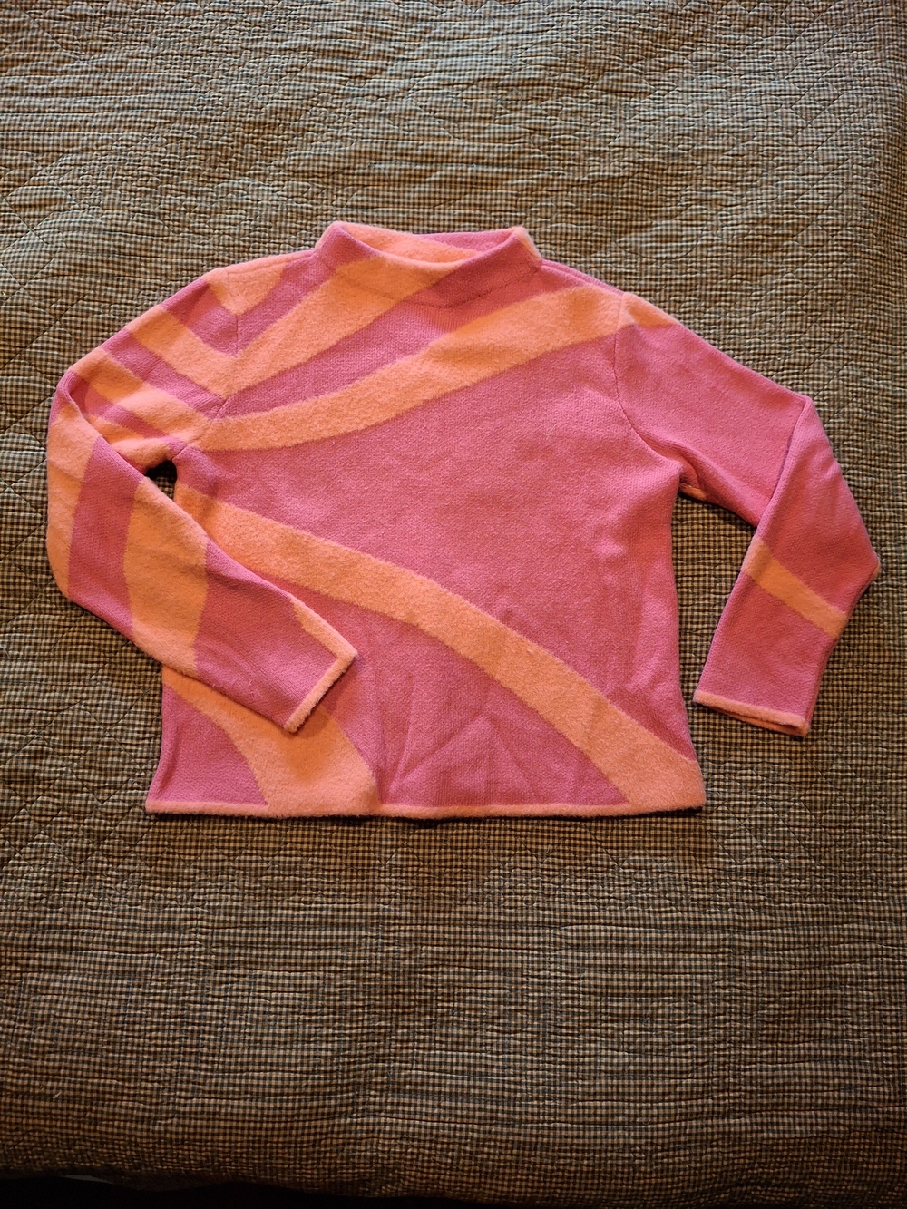 Tribal Pink & Peach Wave-Stripe Mock Neck Sweater